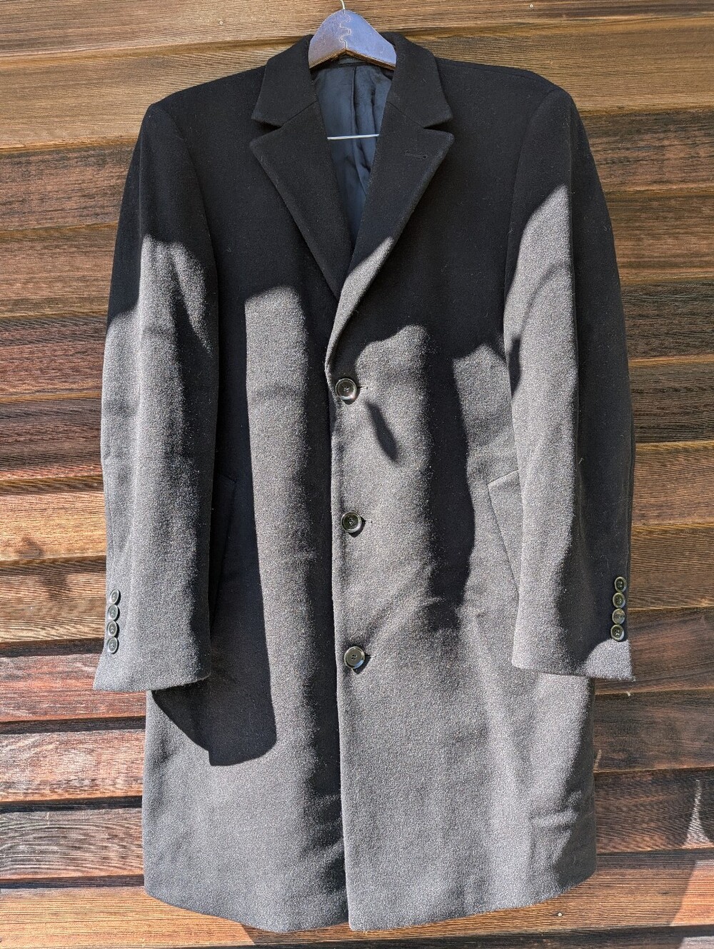 Calvin Klein Black Wool Cashmere Overcoat - Classic Single-Breasted 38R